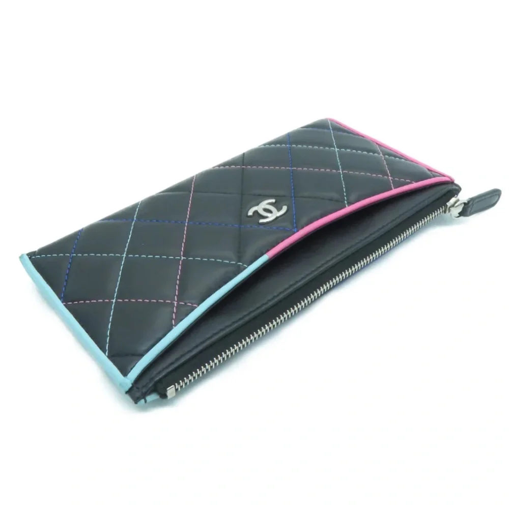 CHANEL Coco Mark Matelassé Lambskin Long Wallet Card Holder